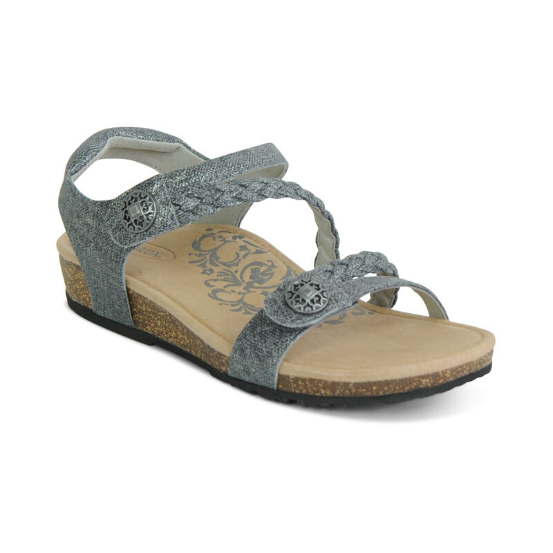 Aetrex Womens Premium Jillian Braided Sandals Pewter - J46htq8Uk